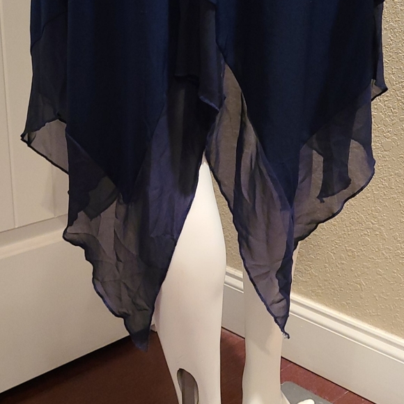 PerSeption Concept Dress Womens S Blue Embellished V-neck Sheer Sharktooth Hem - Picture 3 of 7